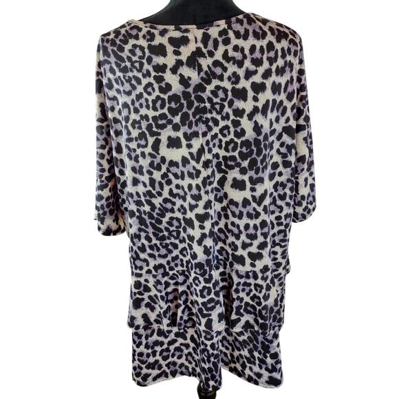 SEW IN LOVE Women's Blouse 3X Animal Print Ruffled Black Cream Lightweight - Picture 2 of 4